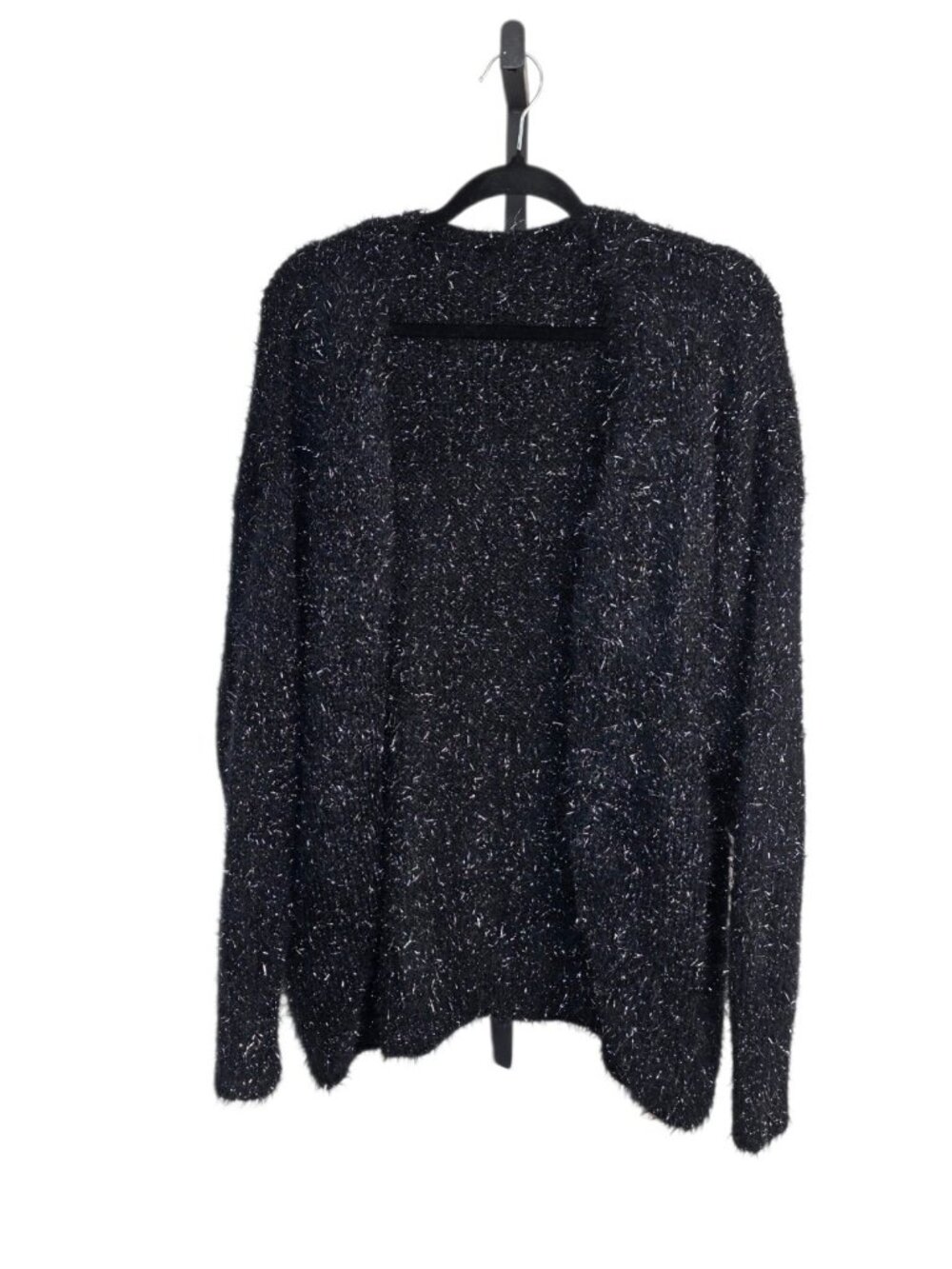 Bloomchic Open Front Soft Tinsel Cardigan, Black, Silver, Size 14-16